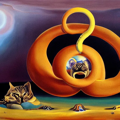 Prompt: Garfield ouroboros, surreal painting by Salvador Dali