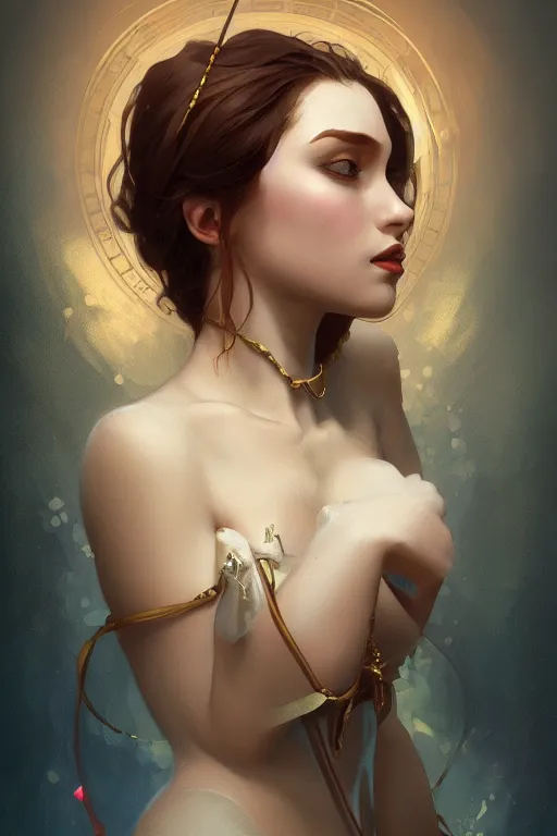 Image similar to Magician Girl, digital painting, portrait, elegant, cinematic lighting, mysterious, highly detailed, artstation, concept art, illustration, smooth, sharp focus, editor's pickup, trending on artstation, trending on deviantart, alphonse mucha, WLOP