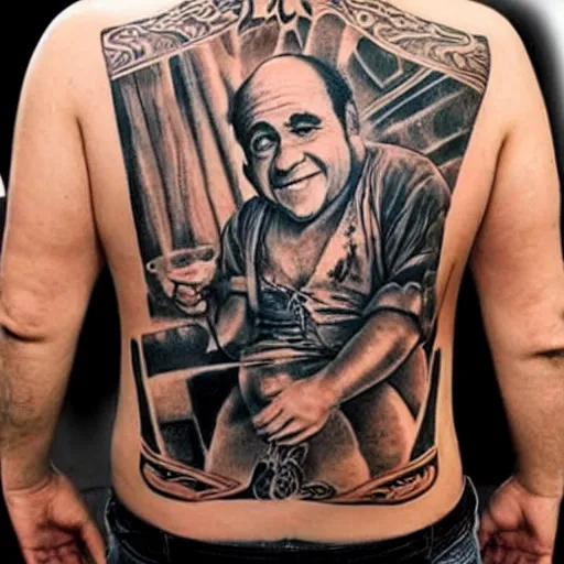 Image similar to full back tattoo of Danny devito