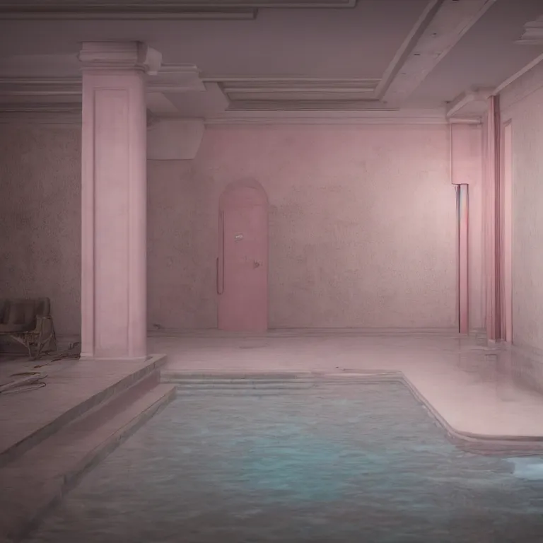 liminal spaces, backrooms, swimming pool, light pink | Stable Diffusion ...