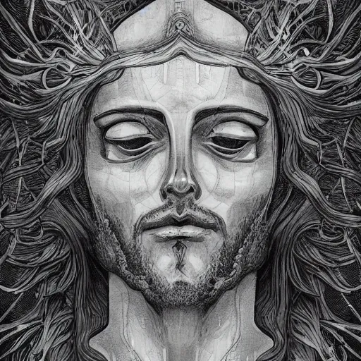 Image similar to the transfiguration of jesus christ, an ultrafine detailed painting by james jean, greyscale, behance contest winner, vanitas, angular, altermodern