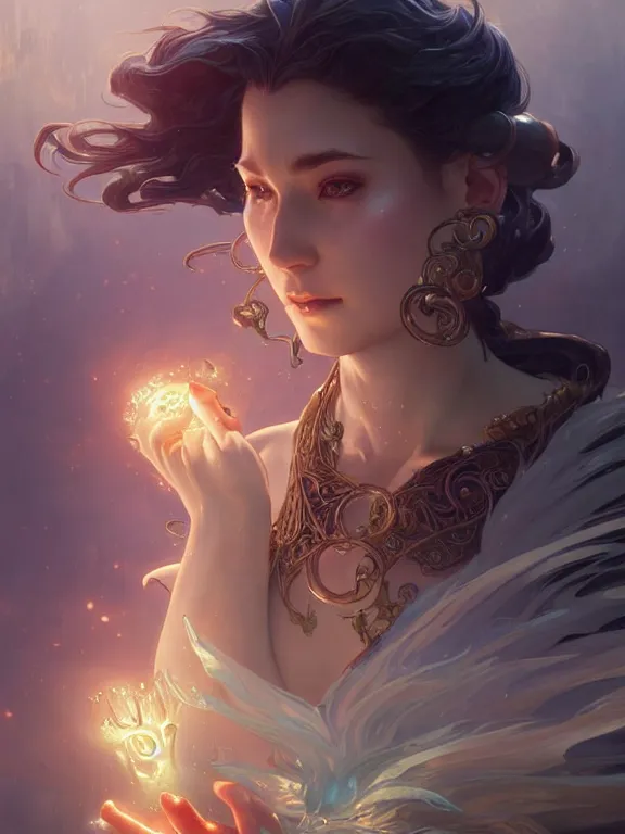 Image similar to summoner with a cute water elemental, fantasy, intricate, elegant, highly detailed, digital painting, artstation, concept art, wallpaper, smooth, sharp focus, illustration, art by artgerm and greg rutkowski and alphonse mucha