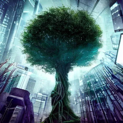 Prompt: a { { { cyberpunk } } } tree