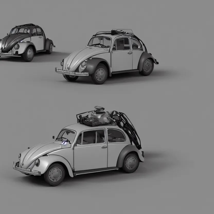 Image similar to a low poly render of a VW Beetle on a bookshelf, octane render, unreal engine 5, high quality