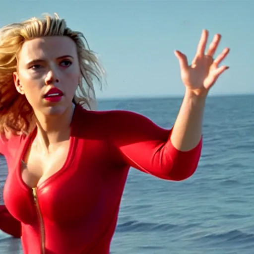 Image similar to scarlett johansson in baywatch as a life saver, 8 k