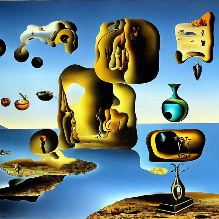 Prompt: random objects in a surreal environment by salvador dali