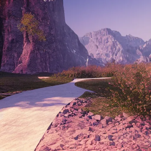 Image similar to path between mountains unreal engine render