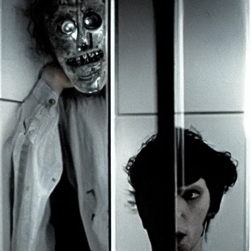 Image similar to Possession (1981) movie by Andrzej Żuławski, movie still, robot head and man head, dop