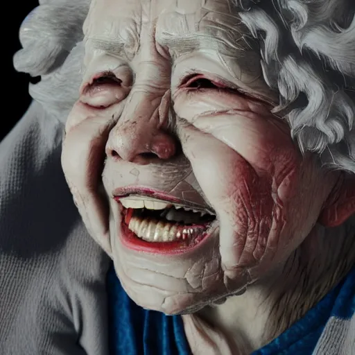 Prompt: closeup of my grandma eating crayons, melting down all over her body, in the style of kawase hasui james jean, artstation trending, 8 k, 3 d render, photorealistic, volumetric lighting caustics, black and white, detailed af