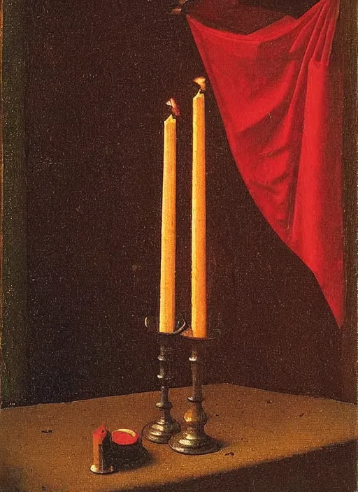 Image similar to red candle, medieval painting by jan van eyck, johannes vermeer, florence