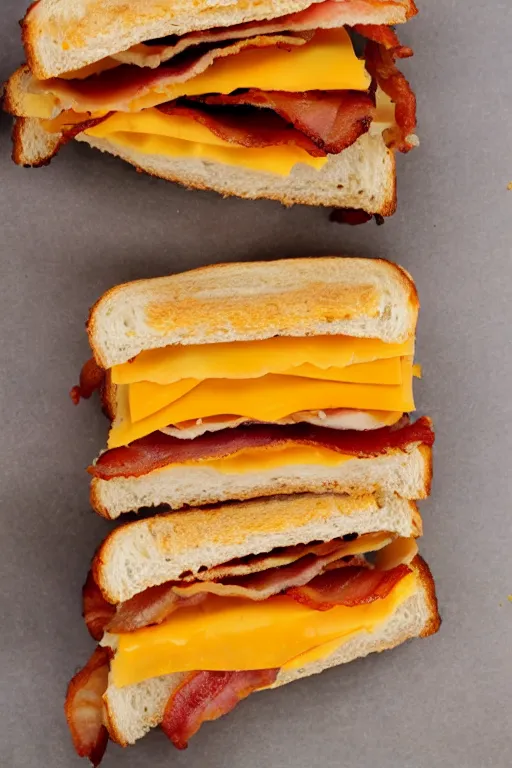 Image similar to building - sized bacon and cheddar sandwich