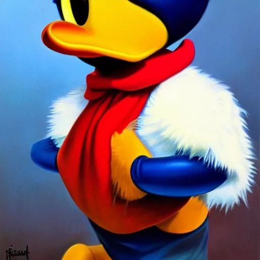 Prompt: ultra realistic portrait painting of donald duck, art by frank frazetta, 4 k, ultra realistic, highly detailed, epic lighting