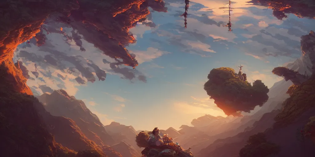 Prompt: left, matte oil painting, highly detailed, hyperrealistic, cinematic, breathtaking, beautiful composition, Studio Ghibli, Dan Mumford, James Jean, volumetric lighting, octane render, 4K resolution, trending on artstation