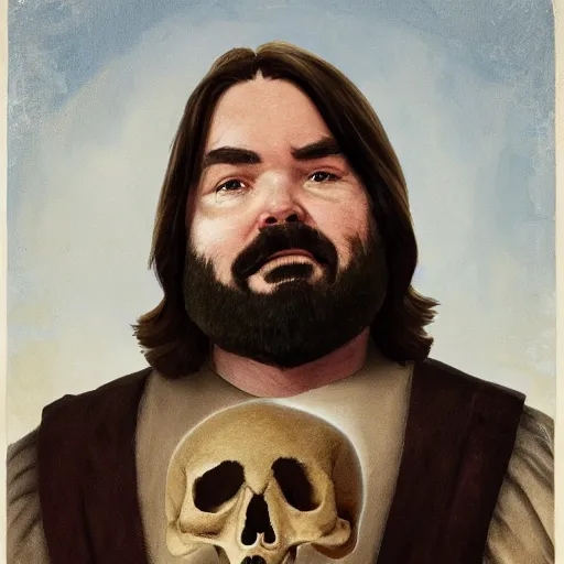 Image similar to a portrait of matt berry as a medieval doctor holding a skull, pixar, dark fantasy