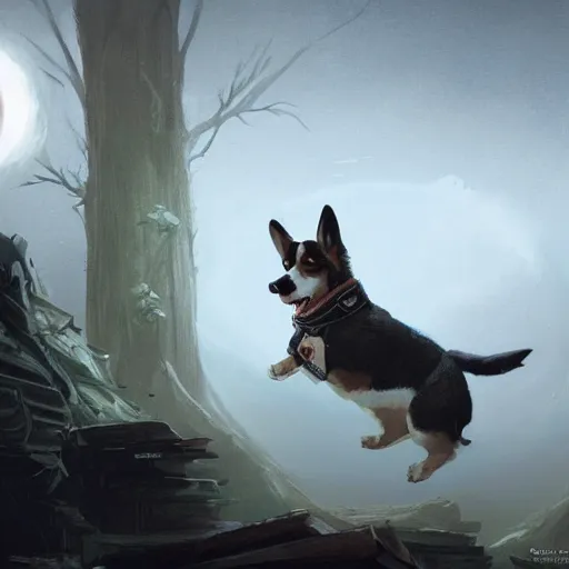 Prompt: a corgi warlock illustration by greg rutkowski