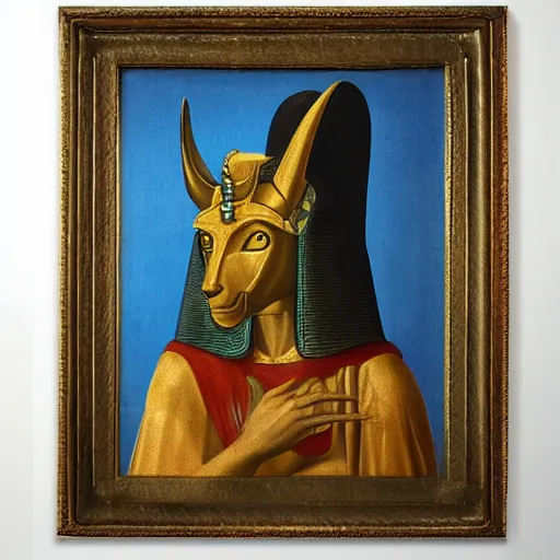 Image similar to a renaissance style portrait painting of Anubis