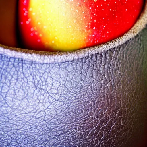Image similar to an apple with the texture and color of leather, close up, award winning digital photography