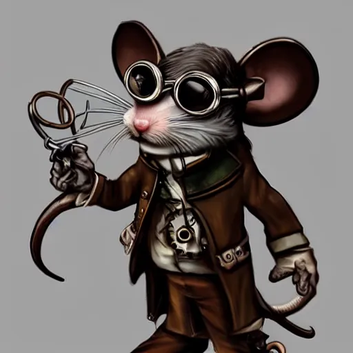 Image similar to a rat with steampunk googles, by Artstation