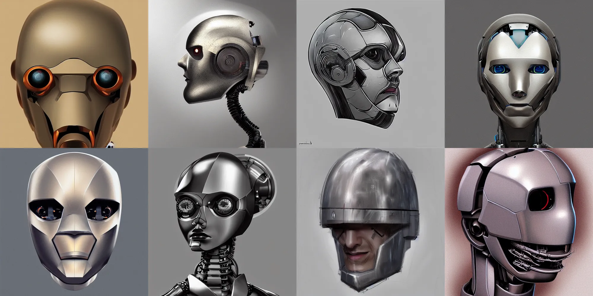 Prompt: concept art of a robot head, fausto dimartini, vitaly bulgarov