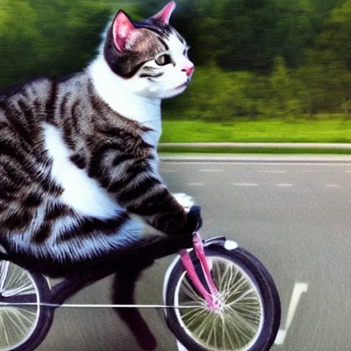 Prompt: cat riding a bicycle,photorealistic