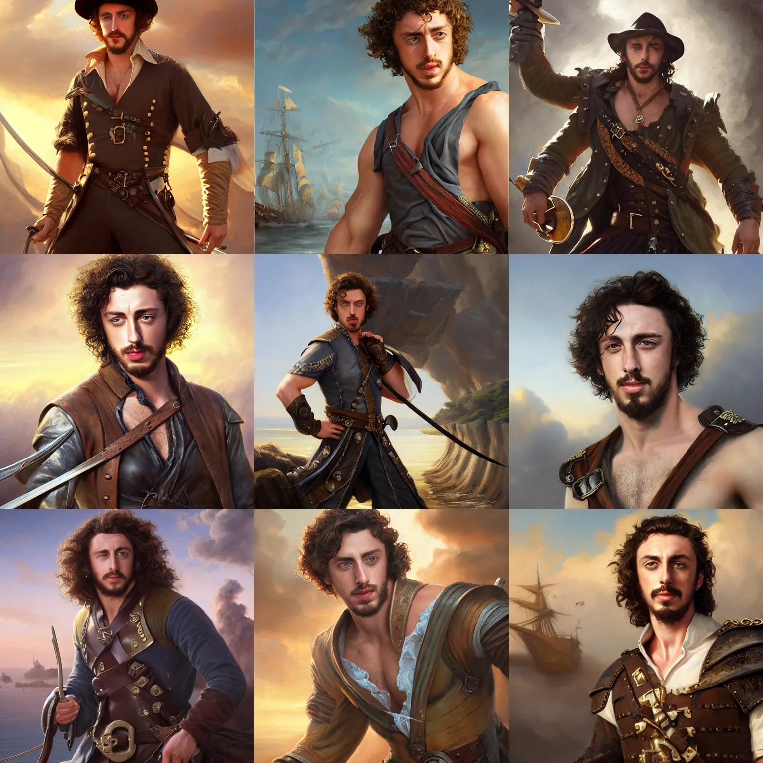 Prompt: aaron taylor johnson as a swashbuckler. digital painting, detailed, 8 k, trending on artstation, smooth, sharp focus artwork by mark arian, artgerm, mark keathley, greg rutkowski