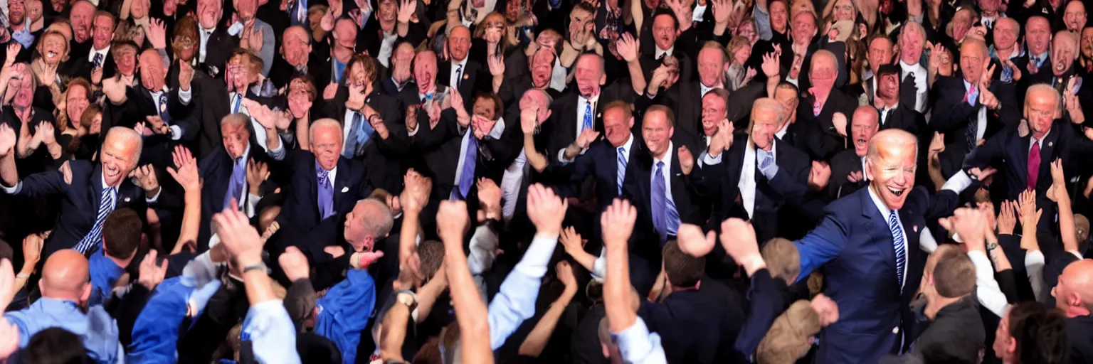 Image similar to photograph of several clones of joe biden raving in a mosh pit