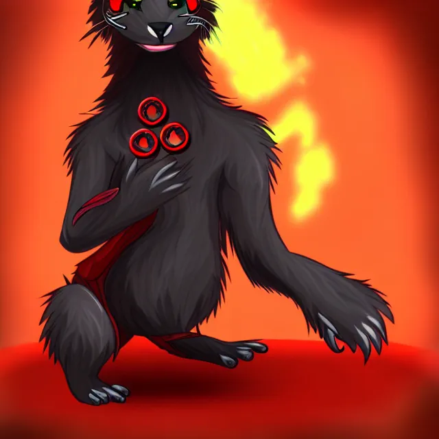 Image similar to furry - male - red - black - weasel - necromancer - fursona uhd ue 5 visual novel pc game expressions