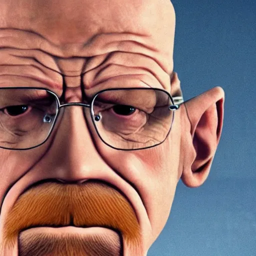 Image similar to realistic photo of walter white in a shape of troll face