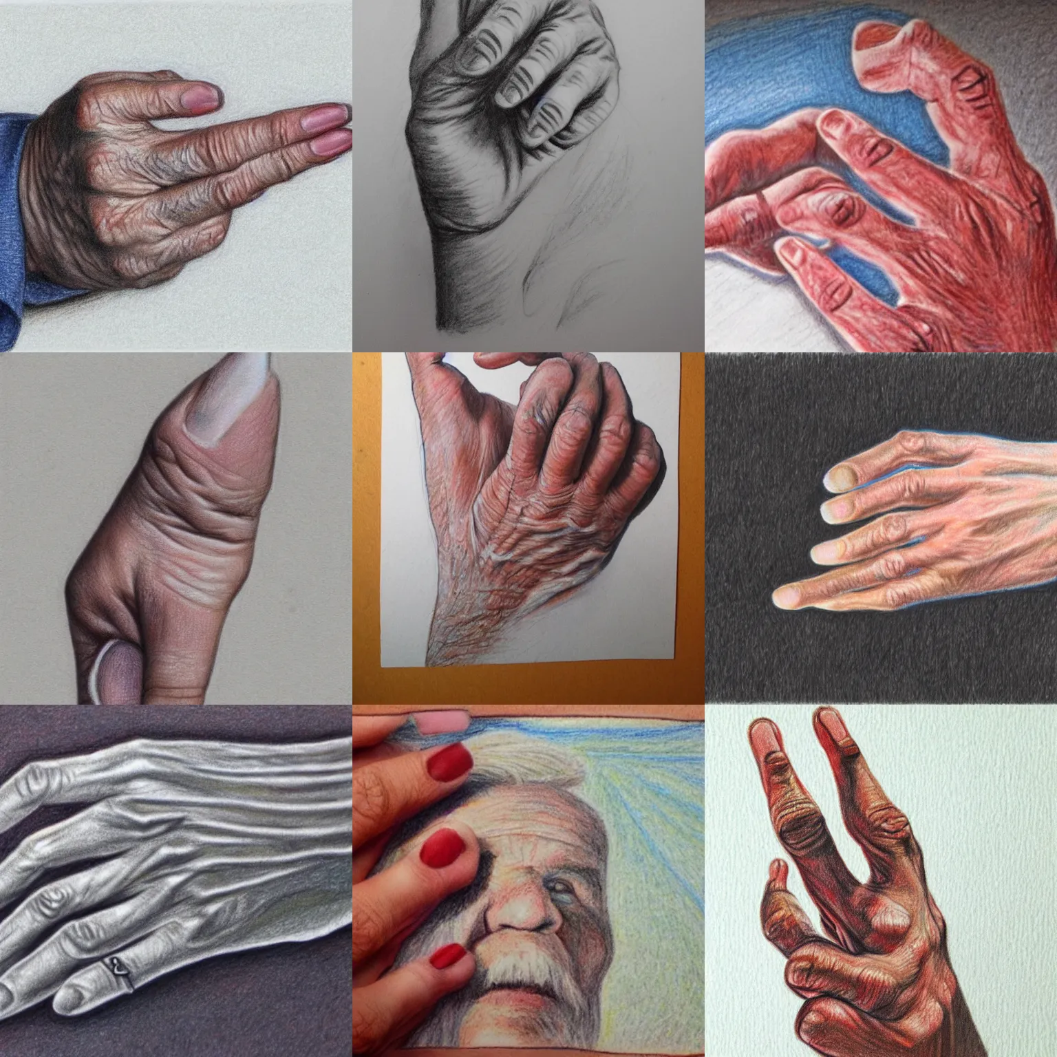 Prompt: colored pencil drawing of a realistic grandpa's finger, 8 k