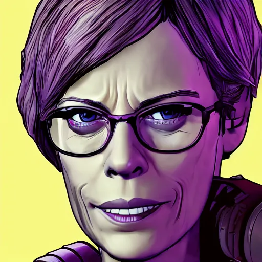 Image similar to jamie lee curtis portrait, borderlands, tales from the borderlands, the wolf among us, comic, cinematic lighting, studio quality, 8 k