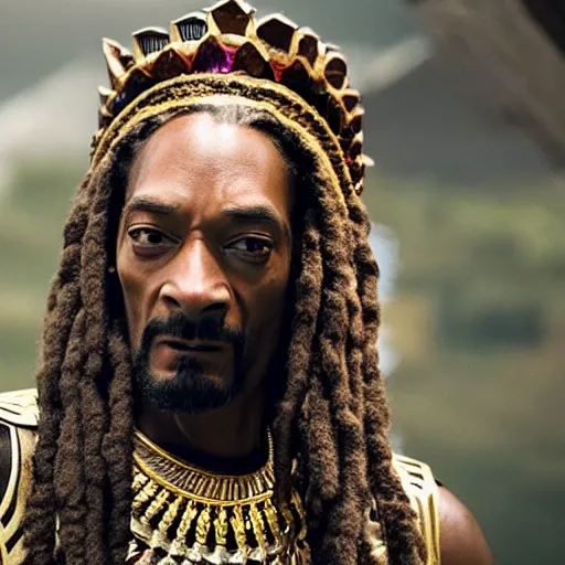 Image similar to film still of Snoop Dogg as T’Chala in the new Black Panther movie