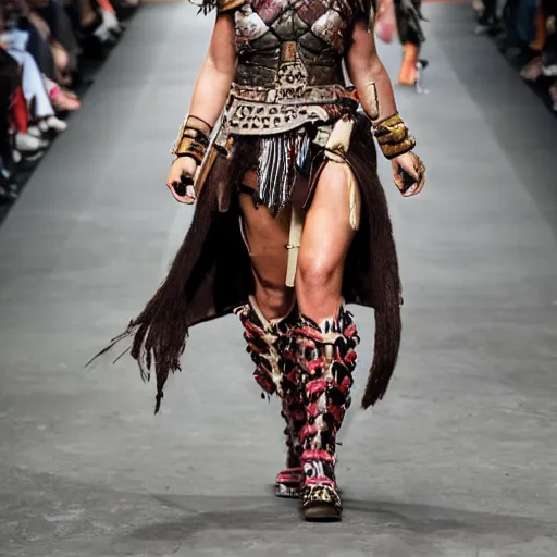 Image similar to barbarian woman fashion runway