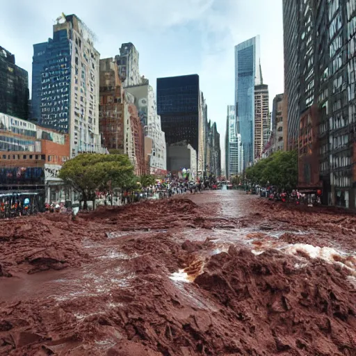 Image similar to tsunami of liquid chocolate on new york