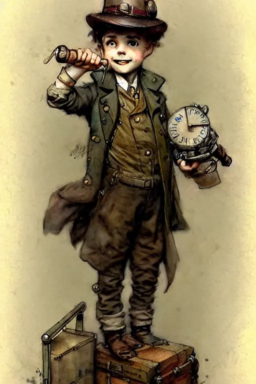 Image similar to (((((1950s steampunk adventurer boy inventer . muted colors.))))) by Jean-Baptiste Monge !!!!!!!!!!!!!!!!!!!!!!!!!!!