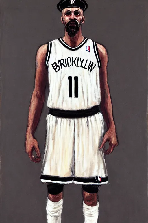 Prompt: full body portrait of the dictator of the brooklyn nets, 1 8 8 9, in full military garb, oil on canvas by william sidney mount, trending on artstation