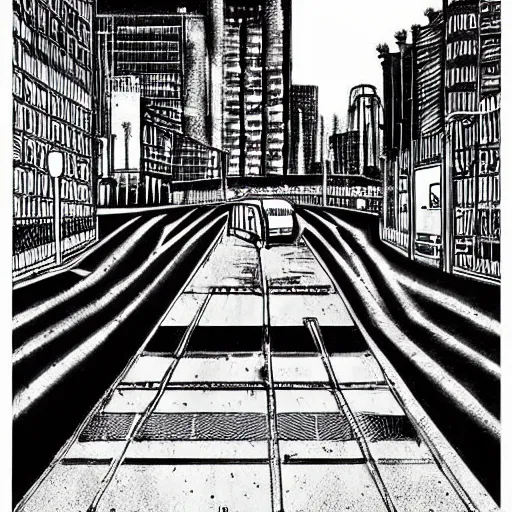 Image similar to dark city bus stop, by junji ito,black and white, very detailed, ArtStation