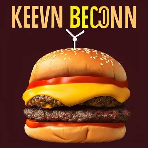 Prompt: kevin bacon face with a bacon texture wrapped inside a cheeseburger