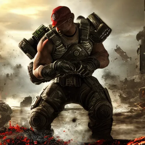 Image similar to Yoshi in Gears of War, highly detailed, high quality, HD, 4k, 8k, Canon 300mm, professional photographer, 40mp, lifelike, top-rated, award winning, realistic, sharp, no blur, edited, corrected, trending