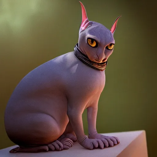 Image similar to bingus, sphinx cat, staring at you from sky