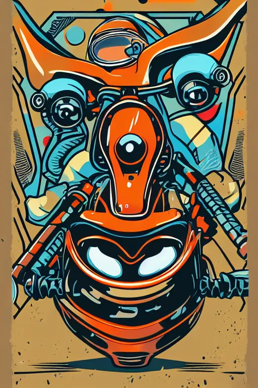 Prompt: Harley Davidson alien with blaster, sticker, colorful, illustration, highly detailed, simple, smooth and clean vector curves, no jagged lines, vector art, smooth