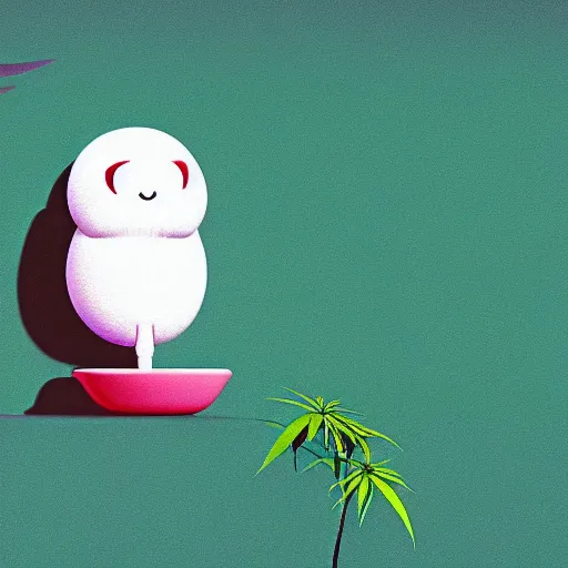 Prompt: portrait of a mochi telephone character on cannabis. octane kawaii 4 k render by eyvind earle