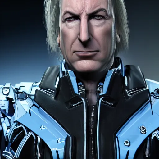 Image similar to Bob Odenkirk as Monsoon from Metal Gear Rising, photorealistic, Cinematic Lighting,