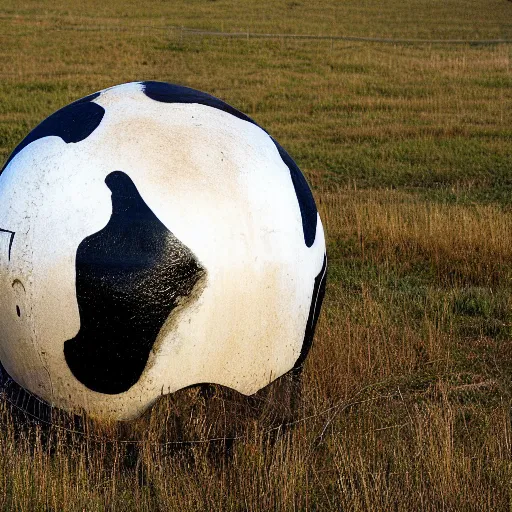 Image similar to a sphere shaped cow in a field