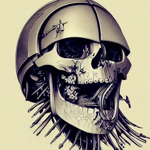 Prompt: anime manga skull portrait young soldier helmet war skeleton, intricate, elegant, highly detailed, digital art, ffffound, art by JC Leyendecker and sachin teng