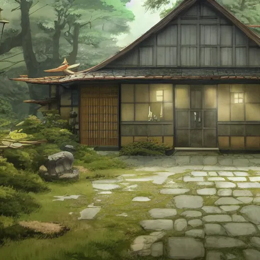 Prompt: concept art painting of a japanese english cottage in the deep woods, cozy, realistic, detailed, cel shaded, in the style of makoto shinkai and greg rutkowski and james gurney