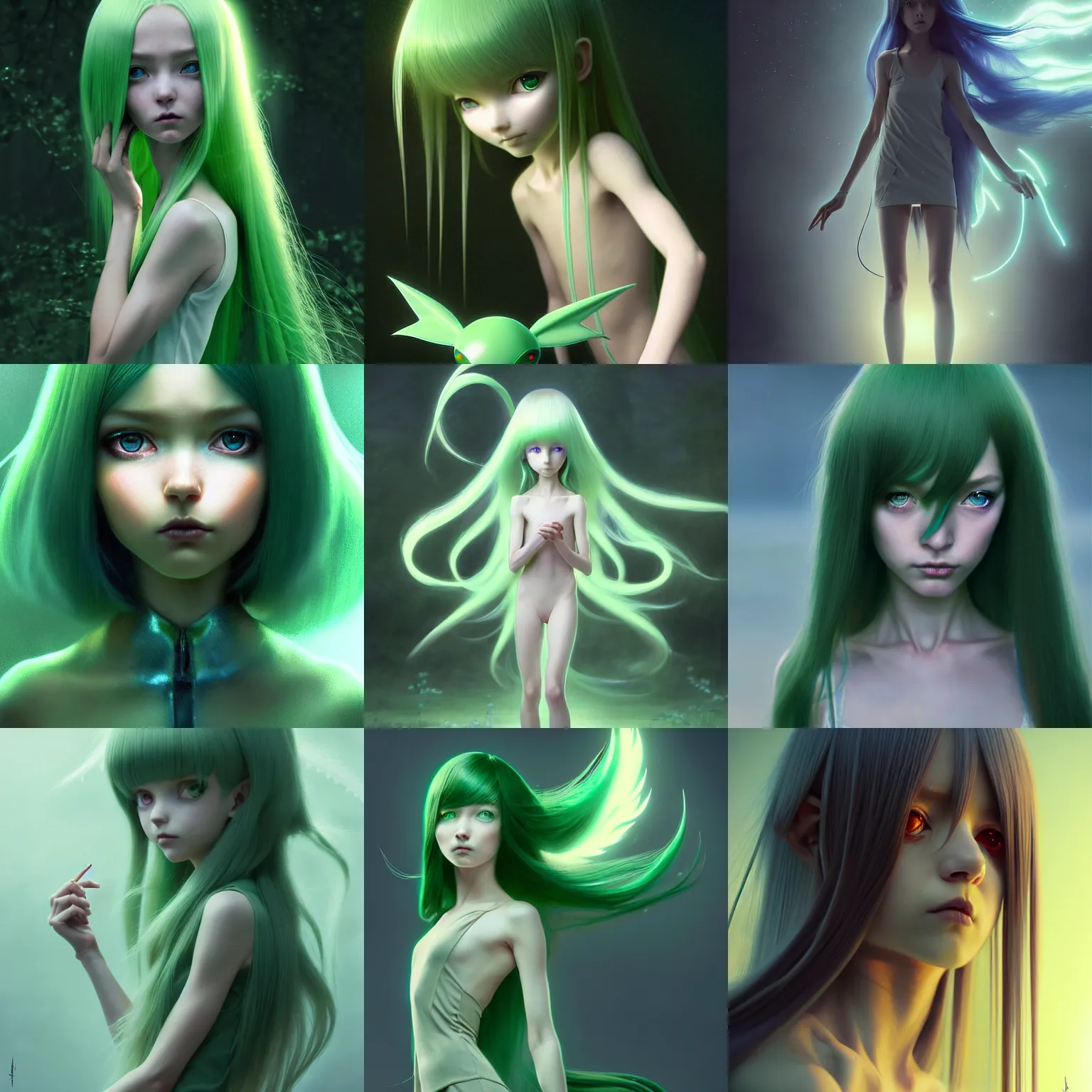 Prompt: celebi gjinka, extremely long hair, hair down to floor, by tom bagshaw and ilya kuvshinov, rtx rendering, octane render 1 2 8 k, maya, extreme high intricate details by wlop, digital anime art by ross tran, medium shot, composition by sana takeda, dramatic lighting by greg rutkowski