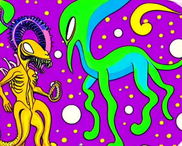 Image similar to lisa frank's xenomorph buffet