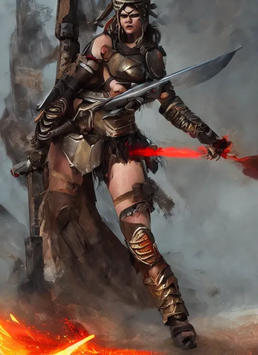 Prompt: angry valkyrie woman warrior in the aftermath battlefield, trending on artstation