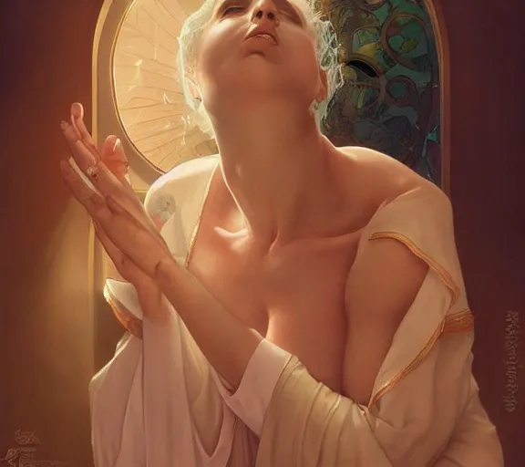 Image similar to photography of a pope kissing the breast of a sensual woman, deep focus, intricate, elegant, highly detailed, digital painting, artstation, concept art, matte, sharp focus, illustration, art by artgerm and greg rutkowski and alphonse mucha