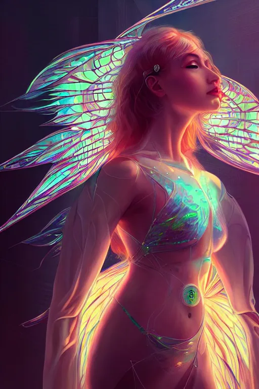 Prompt: portrait futuristic goddess angel Girl with wings, in future cyberpunk tokyo rooftop , ssci-fi, fantasy, intricate, very very beautiful, elegant, human anatomy, neon light, highly detailed, digital painting, artstation, concept art, smooth, sharp focus, illustration, art by tian zi and WLOP and alphonse mucha